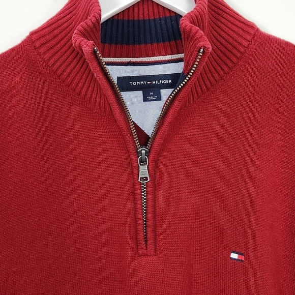 TOMMY HILFIGER Men's Long Sleeve 1/4 Zip High-Neck Red Sweater Size M - Picture 5 of 8